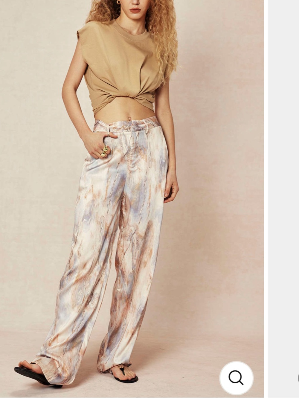 Marble-Print Wide Leg Pants in Neutral Multi